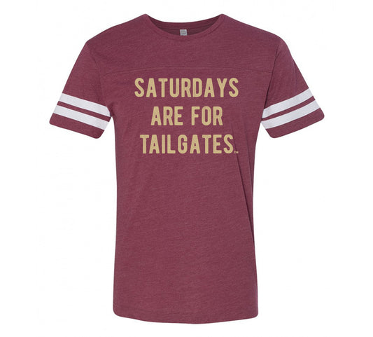 FOOTBALL | BURGUNDY UNISEX TEE | SATURDAYS ARE FOR TAILGATES | GOLD