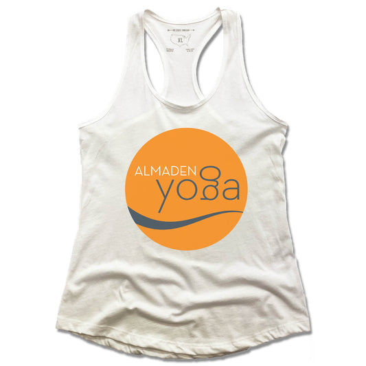 ALMADEN YOGA | LADIES WHITE TANK | COLOR LOGO