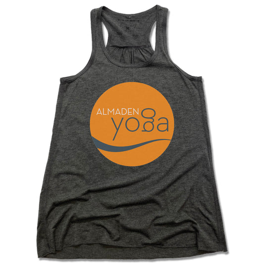 ALMADEN YOGA | LADIES GRAY FLOWY TANK | COLOR LOGO