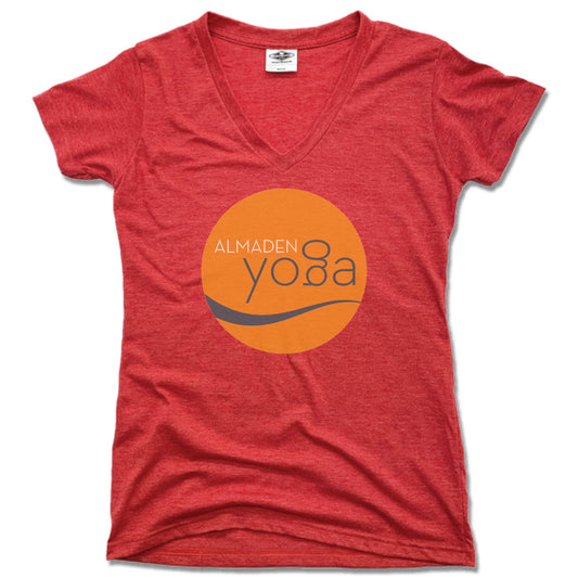 ALMADEN YOGA | LADIES RED V-NECK | COLOR LOGO