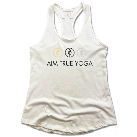 AIM TRUE YOGA | LADIES WHITE TANK | LOGO