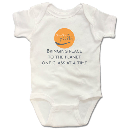 ALMADEN YOGA | WHITE ONESIE | BRINGING PEACE TOTHE PLANET ONE CLASS AT A TIME