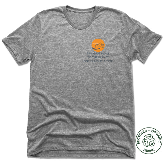 ALMADEN YOGA | UNISEX GRAY Recycled Tri-Blend | BRINGING PEACE TOTHE PLANET ONE CLASS AT A TIME