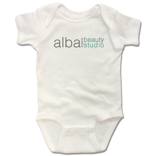 ALBA ORGANIC BEAUTY STUDIO | WHITE ONESIE | LOGO