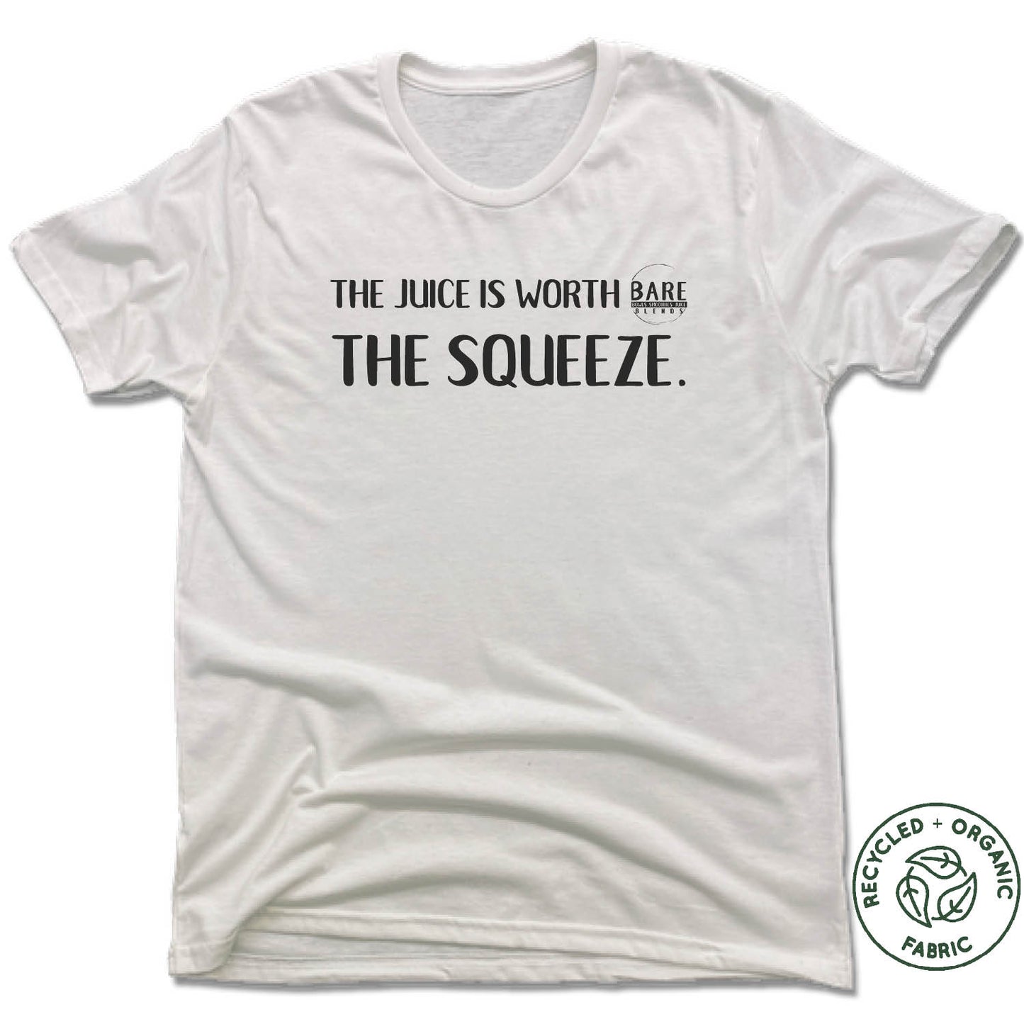 BARE BLENDS | UNISEX WHITE Recycled Tri-Blend | THE SQUEEZE BLACK LOGO