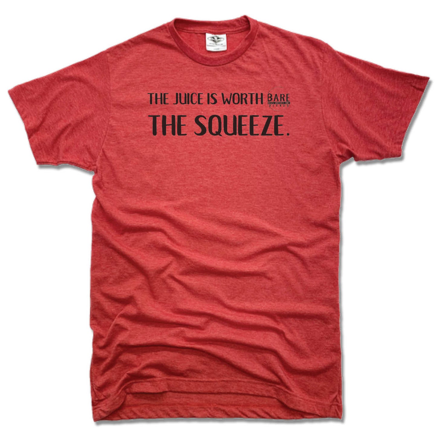 BARE BLENDS | UNISEX RED TEE | THE SQUEEZE BLACK LOGO