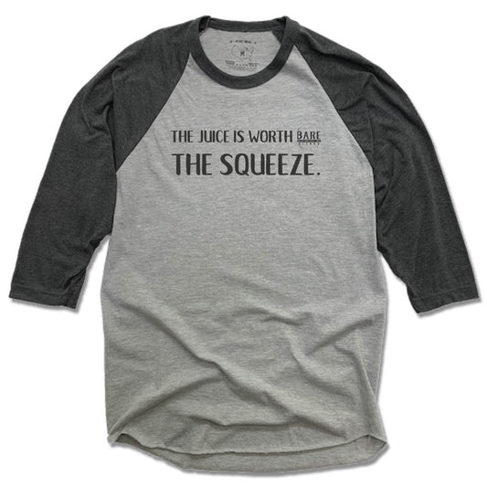 BARE BLENDS | GRAY 3/4 SLEEVE | THE SQUEEZE BLACK LOGO