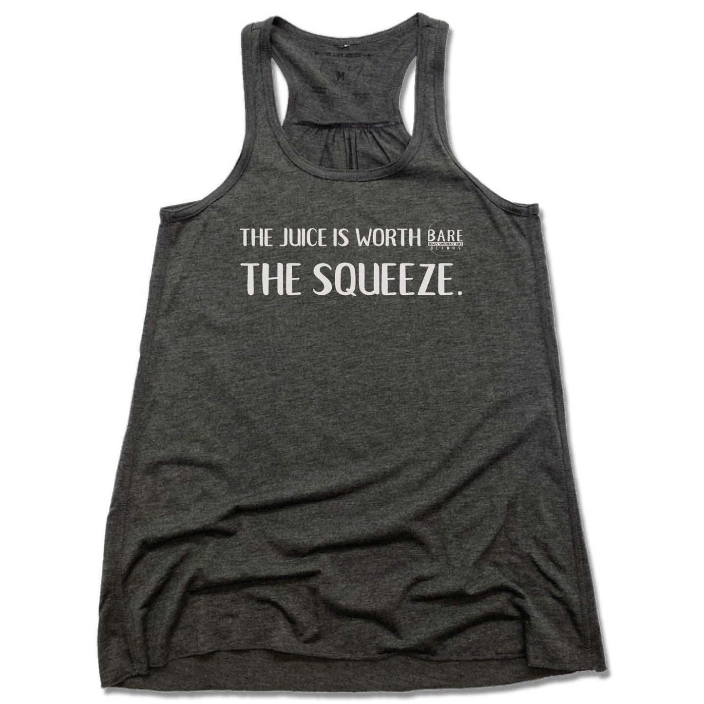 BARE BLENDS | LADIES GRAY FLOWY TANK | THE SQUEEZE WHITE LOGO