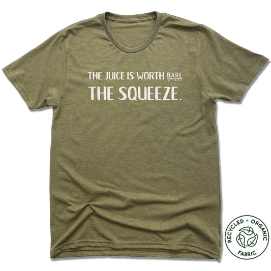 BARE BLENDS | UNISEX OLIVE Recycled Tri-Blend | THE SQUEEZE WHITE LOGO