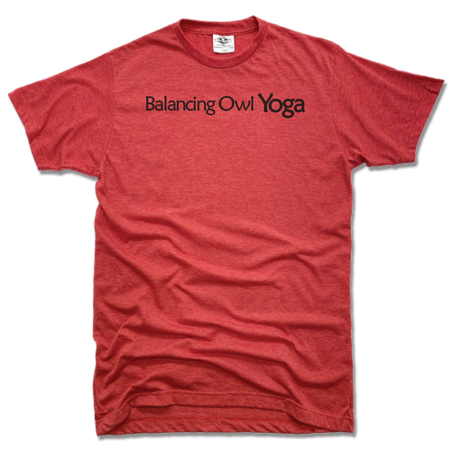 BALANCING OWL YOGA | UNISEX RED TEE | BLACK LOGO