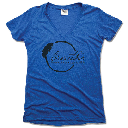 BREATHE PILATES AND BARRE | LADIES BLUE V-NECK | BLACK LOGO