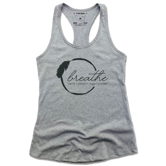 BREATHE PILATES AND BARRE | LADIES GRAY TANK | BLACK LOGO