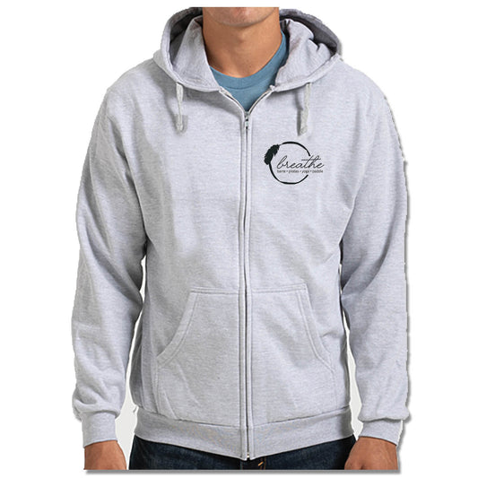 BREATHE PILATES AND BARRE | LIGHT GRAY ZIP HOODIE | BLACK LOGO