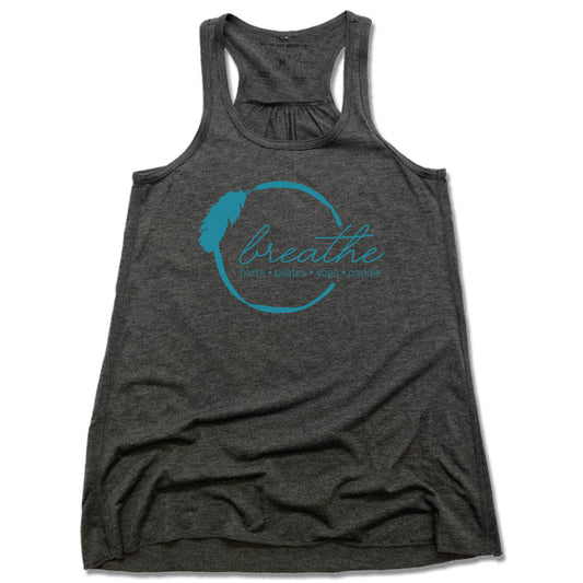 BREATHE PILATES AND BARRE | LADIES GRAY FLOWY TANK | COLOR LOGO