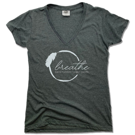 BREATHE PILATES AND BARRE | LADIES V-NECK | WHITE LOGO