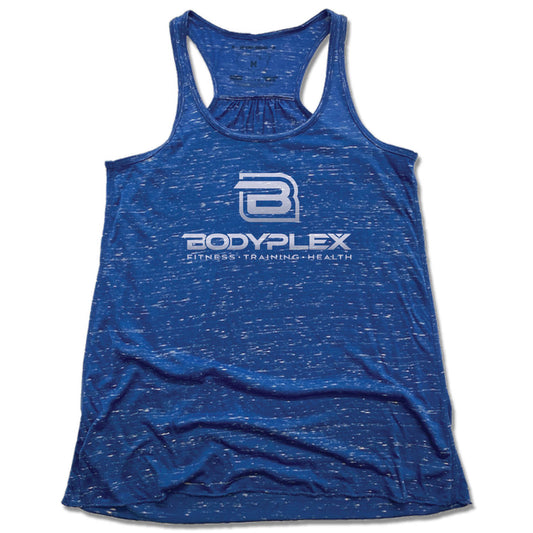 BODYPLEX | LADIES BLUE FLOWY TANK | SILVER LOGO