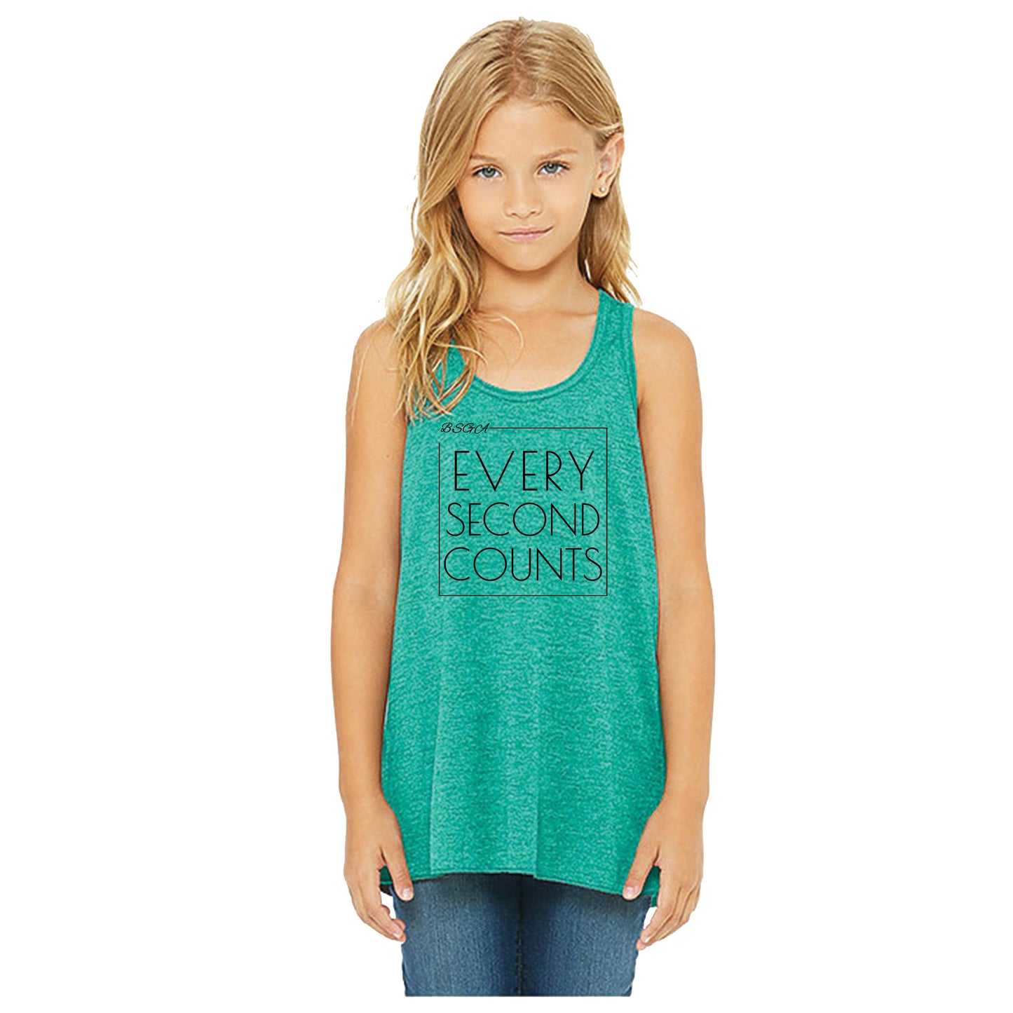 BRIGHT STARS GYMNASTICS ACADEMY | YOUTH TEAL FLOWY TANK | EVERY SECOND COUNTS