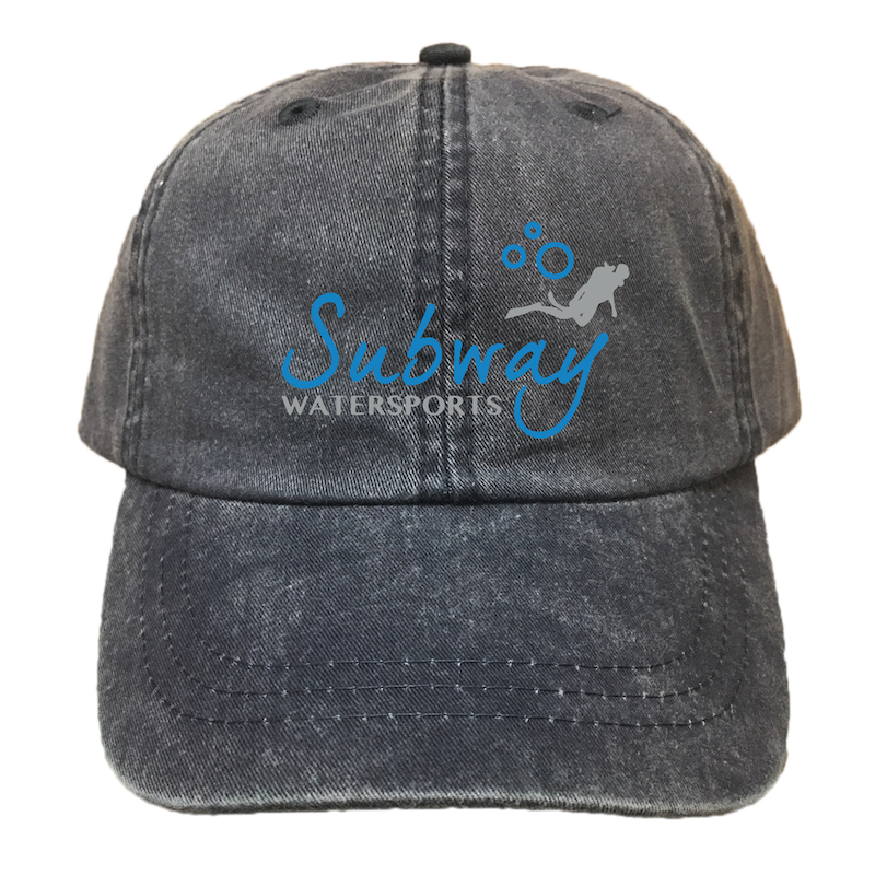 SUBWAY WATER SPORTS | EMBROIDERED BLACK HAT | NAVY BLUE LOGO