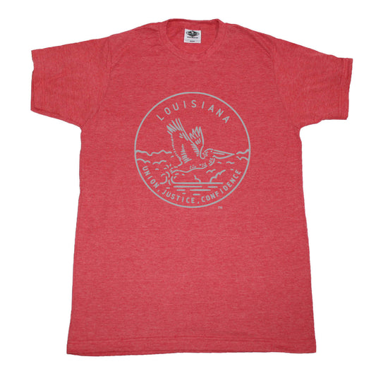 LOUISIANA RED TEE | STATE SEAL | UNION, JUSTICE, CONFIDENCE