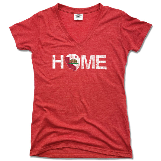 CALIFORNIA HOME TEE - LADIES' V-NECK | RED