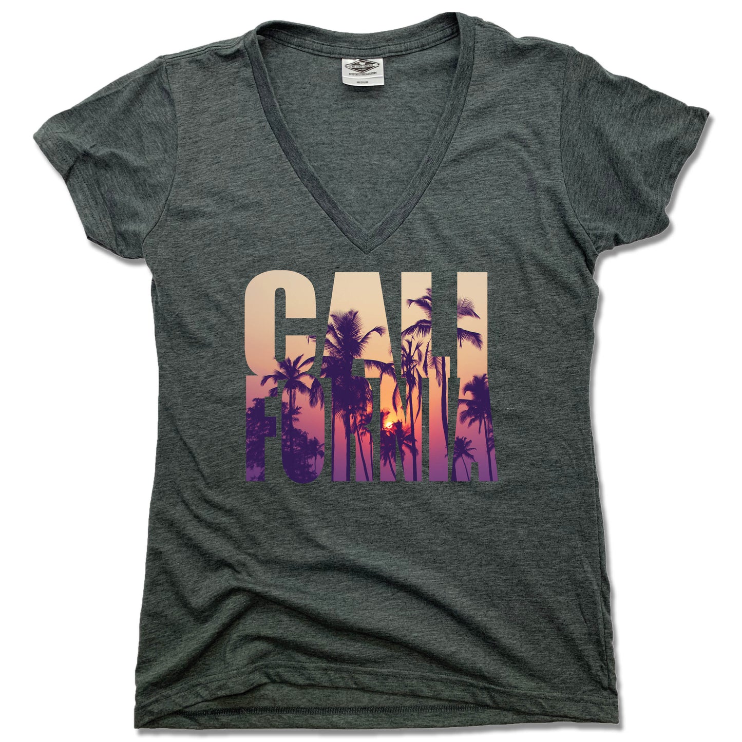 CALIFORNIA PHOTO LETTERS - LADIES V-NECK | CHARCOAL
