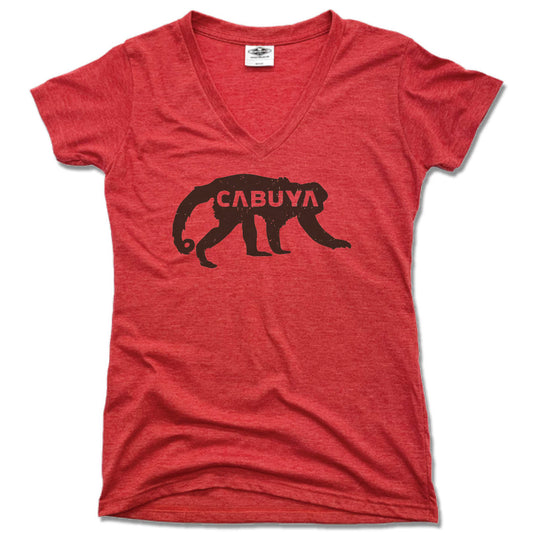 CABUYA LODGE | LADIES RED V-NECK | BLACK LOGO