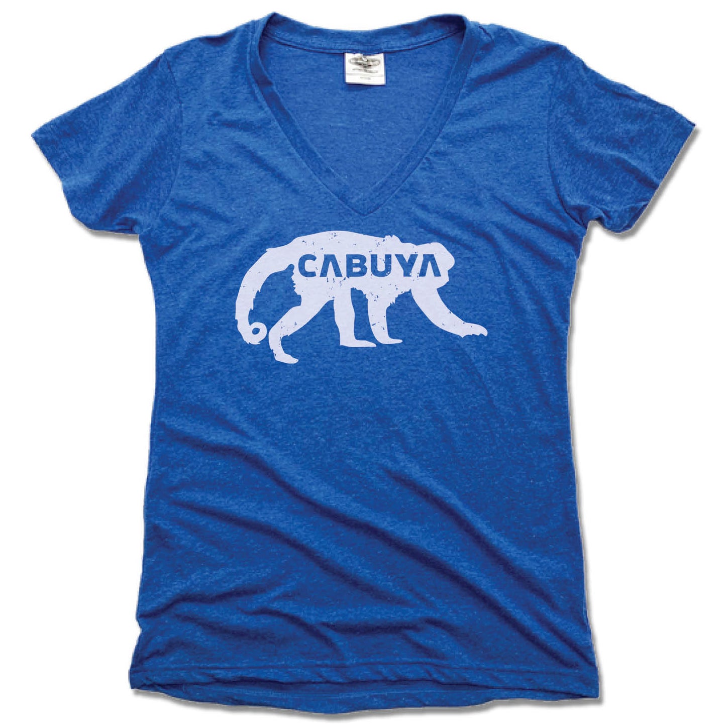 CABUYA LODGE | LADIES BLUE V-NECK | WHITE LOGO