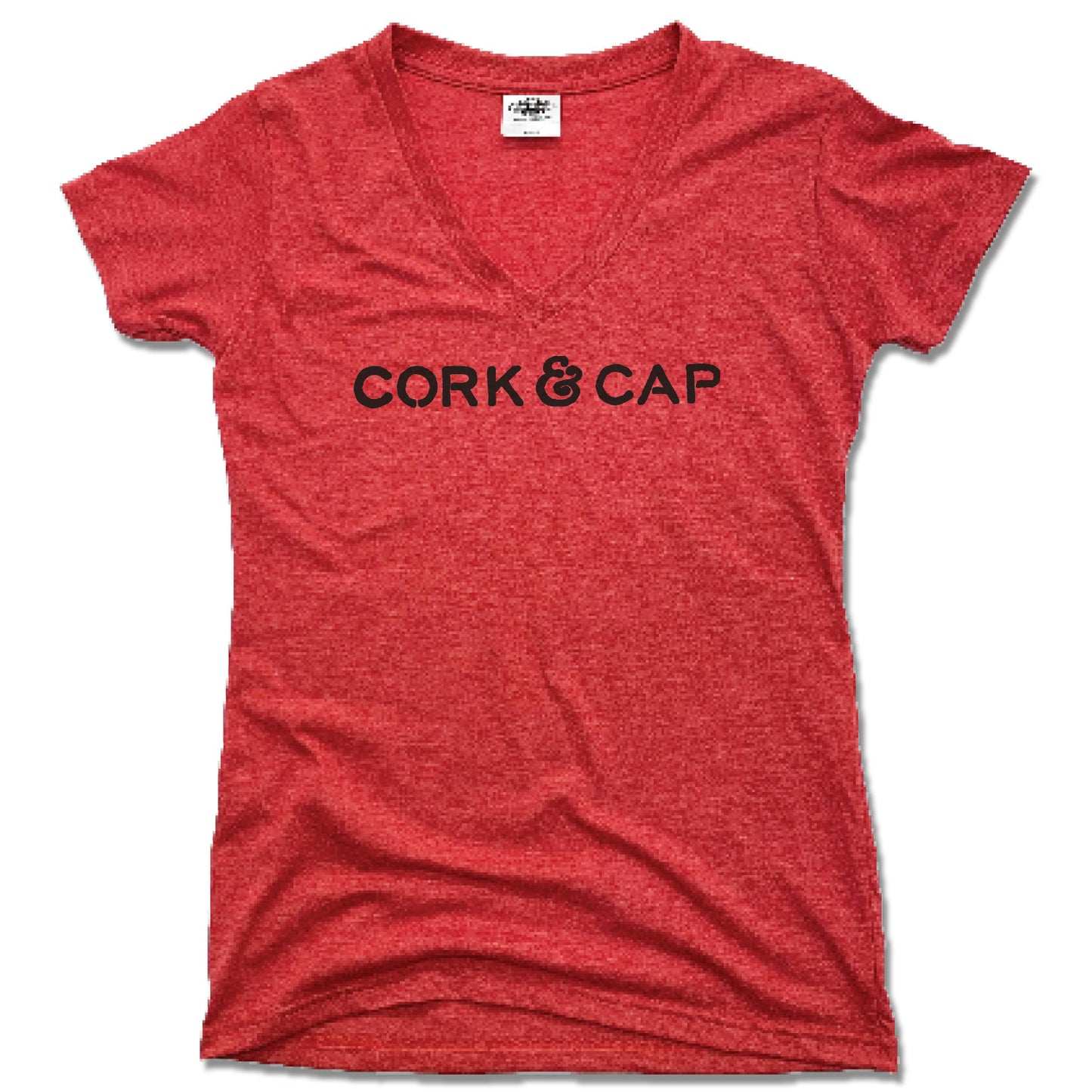 CORK & CAP | LADIES RED V-NECK | LOGO