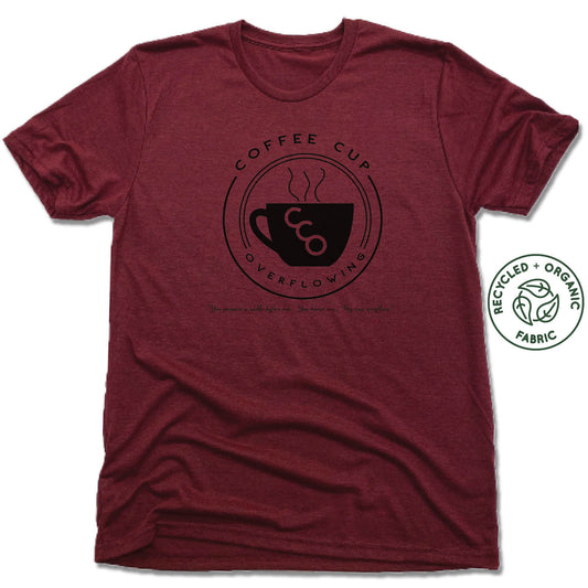 COFFEE CUP OVERFLOWING | UNISEX VINO RED Recycled Tri-Blend | LOGO