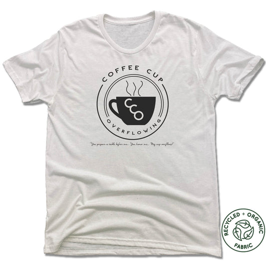 COFFEE CUP OVERFLOWING | UNISEX White Recycled Tri-Blend | LOGO