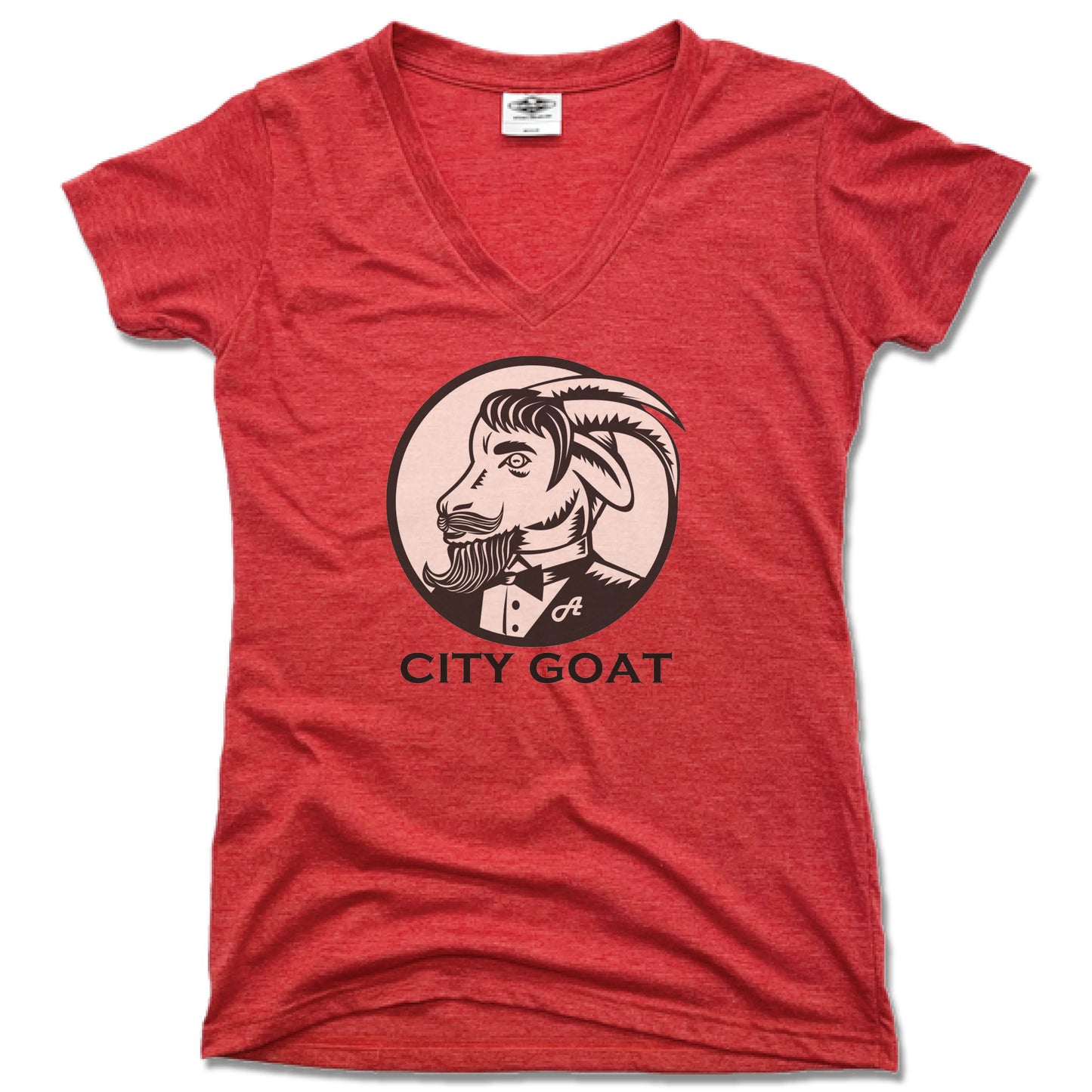 CITY GOAT | LADIES RED V-NECK | LOGO