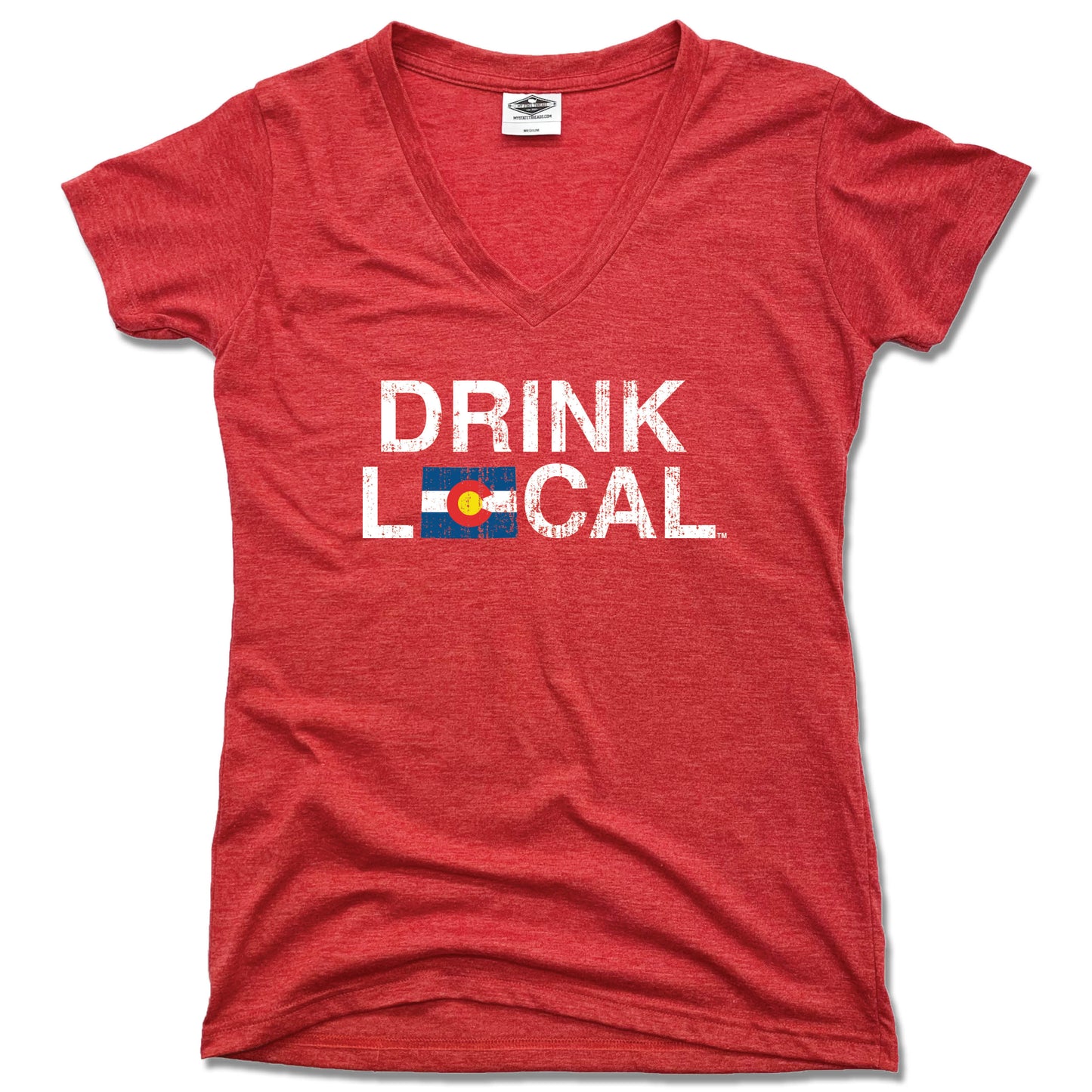 COLORADO LADIES V-NECK RED | DRINK LOCAL | FLAG