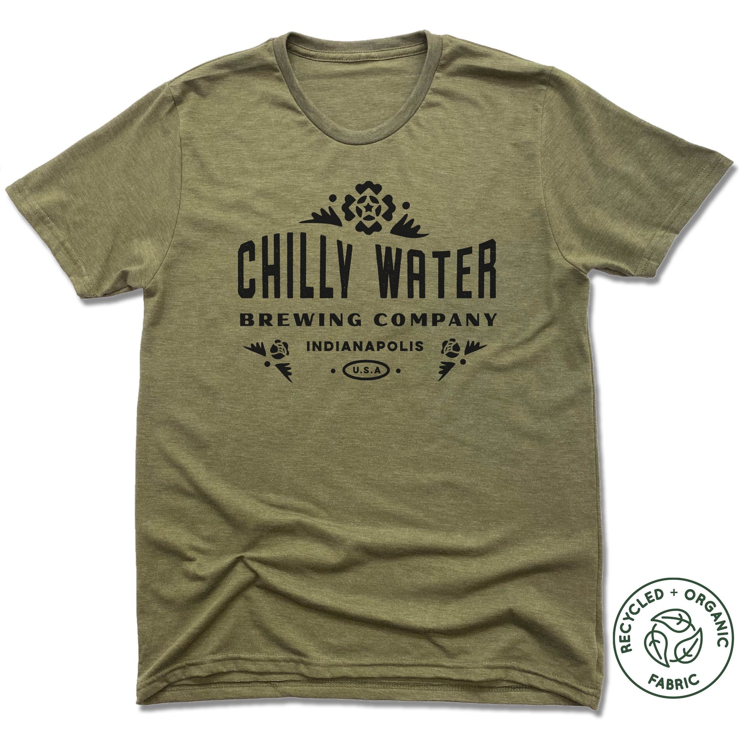 CHILLY WATER BREWING | UNISEX OLIVE Recycled Tri-Blend | CWB BLACK LOGO