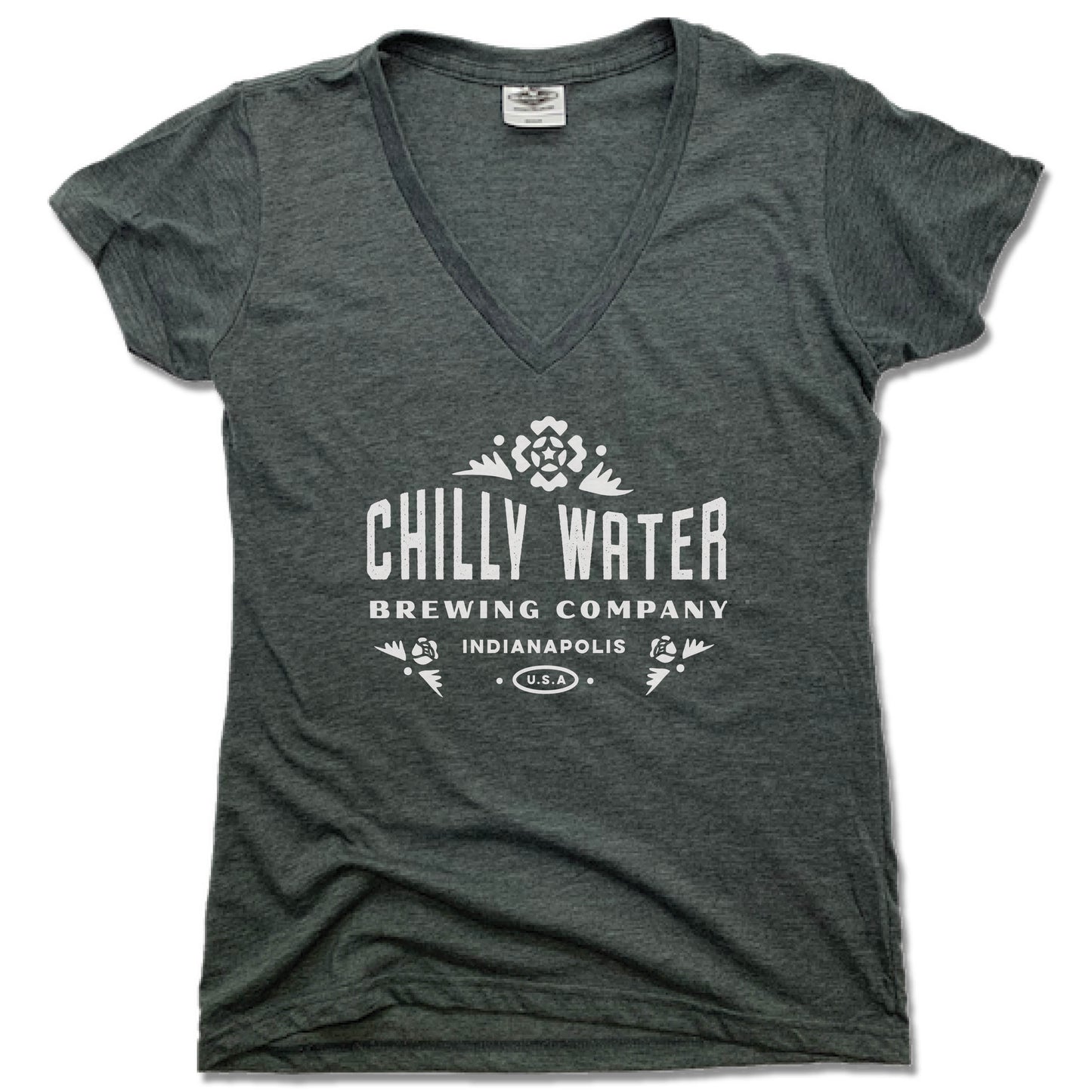 CHILLY WATER BREWING | LADIES V-NECK | CWB WHITE LOGO