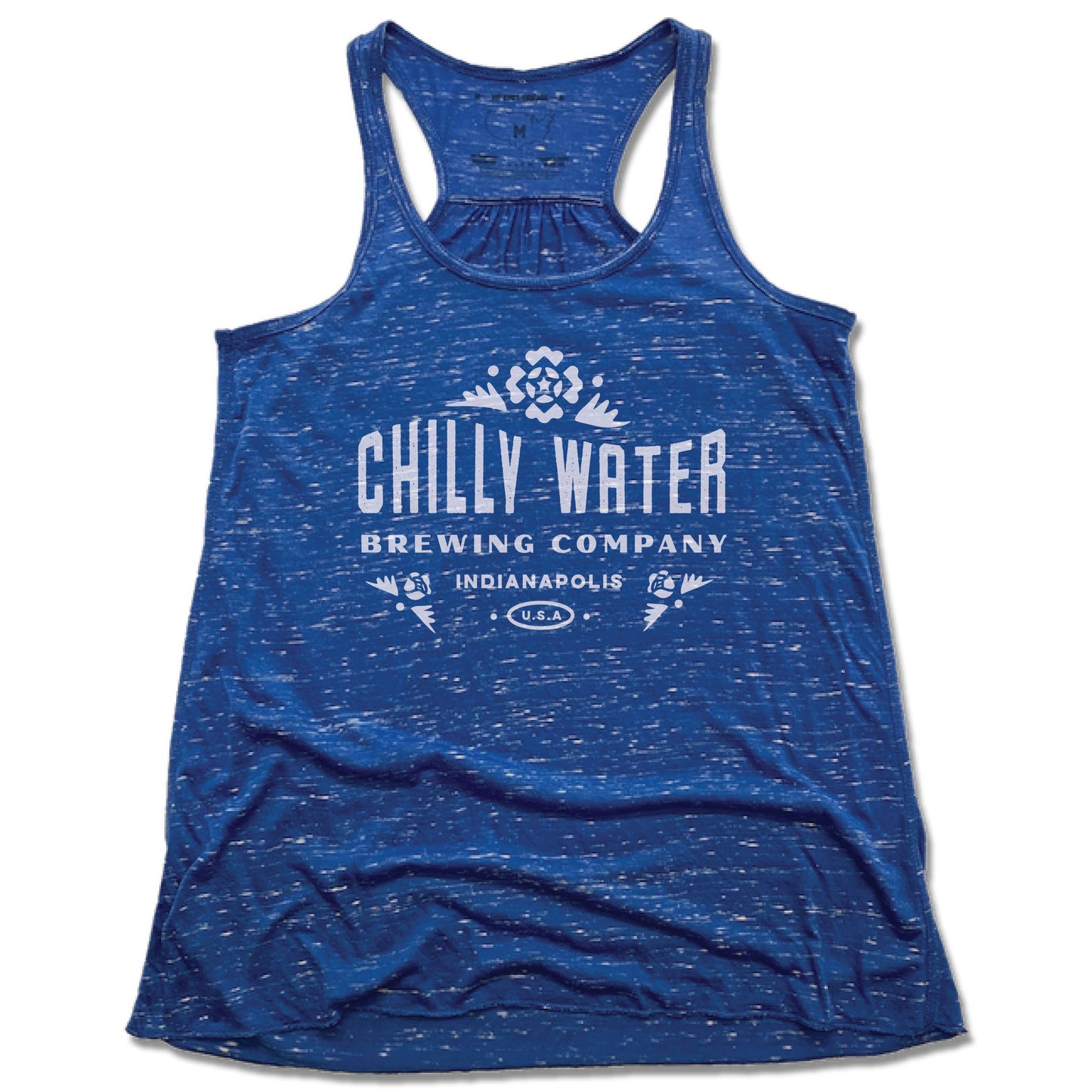 CHILLY WATER BREWING | LADIES BLUE FLOWY TANK | CWB WHITE LOGO