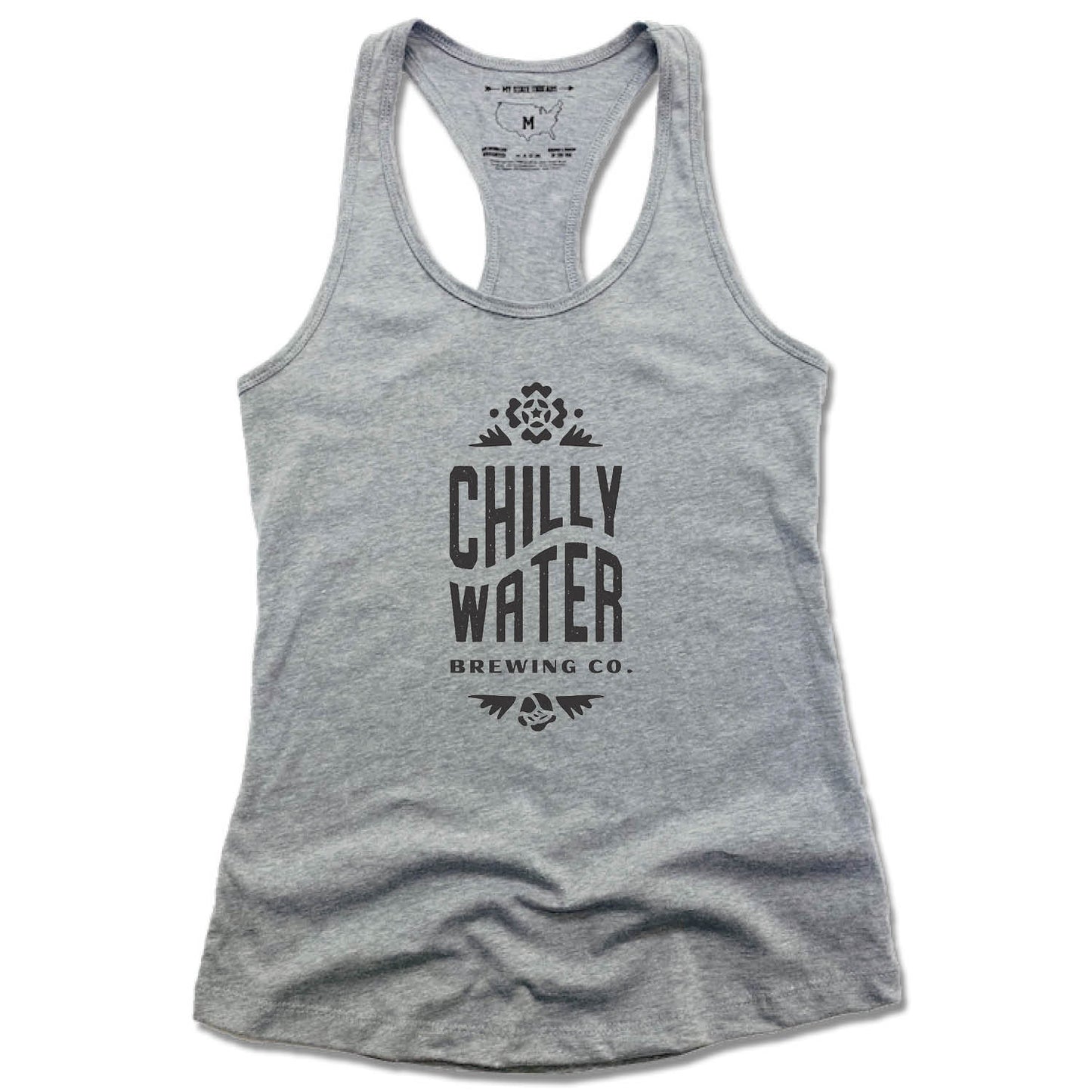 CHILLY WATER BREWING | LADIES GRAY TANK | CWB VERTICALSPOT BLACK LOGO