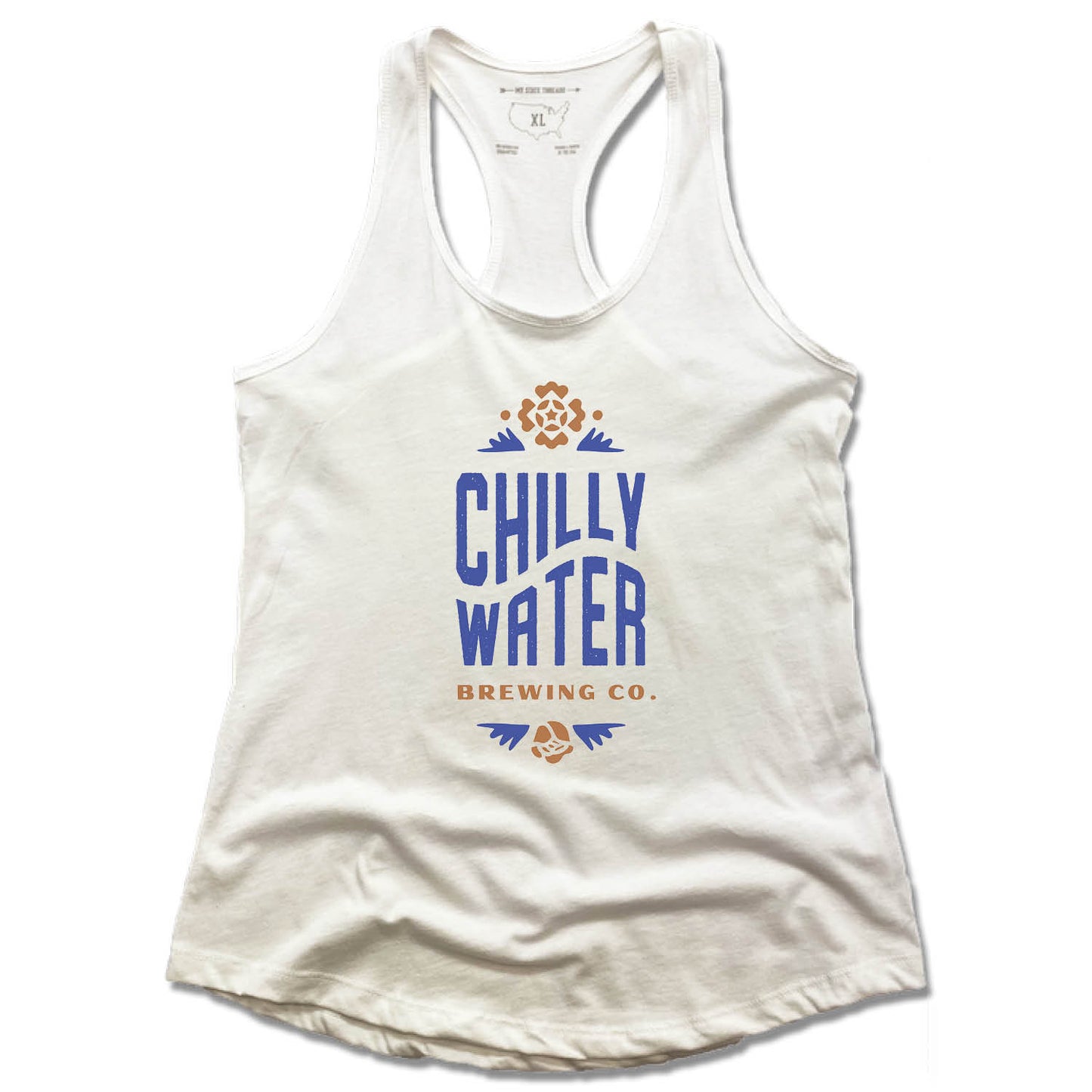 CHILLY WATER BREWING | LADIES WHITE TANK | CWB VERTICALSPOT COLOR LOGO