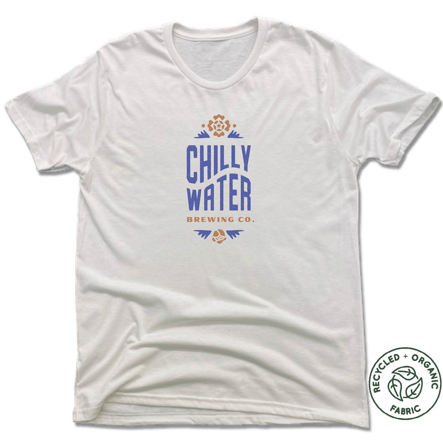 CHILLY WATER BREWING | UNISEX WHITE Recycled Tri-Blend | CWB VERTICALSPOT COLOR LOGO