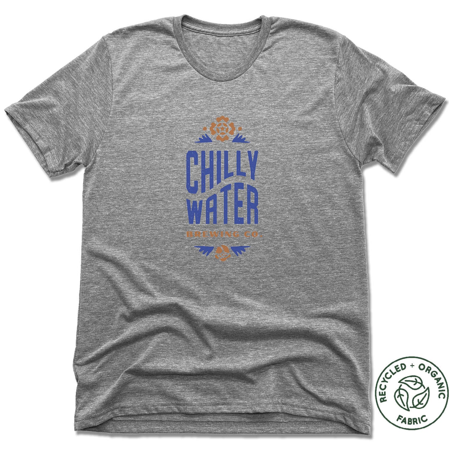 CHILLY WATER BREWING | UNISEX GRAY Recycled Tri-Blend | CWB VERTICALSPOT COLOR LOGO