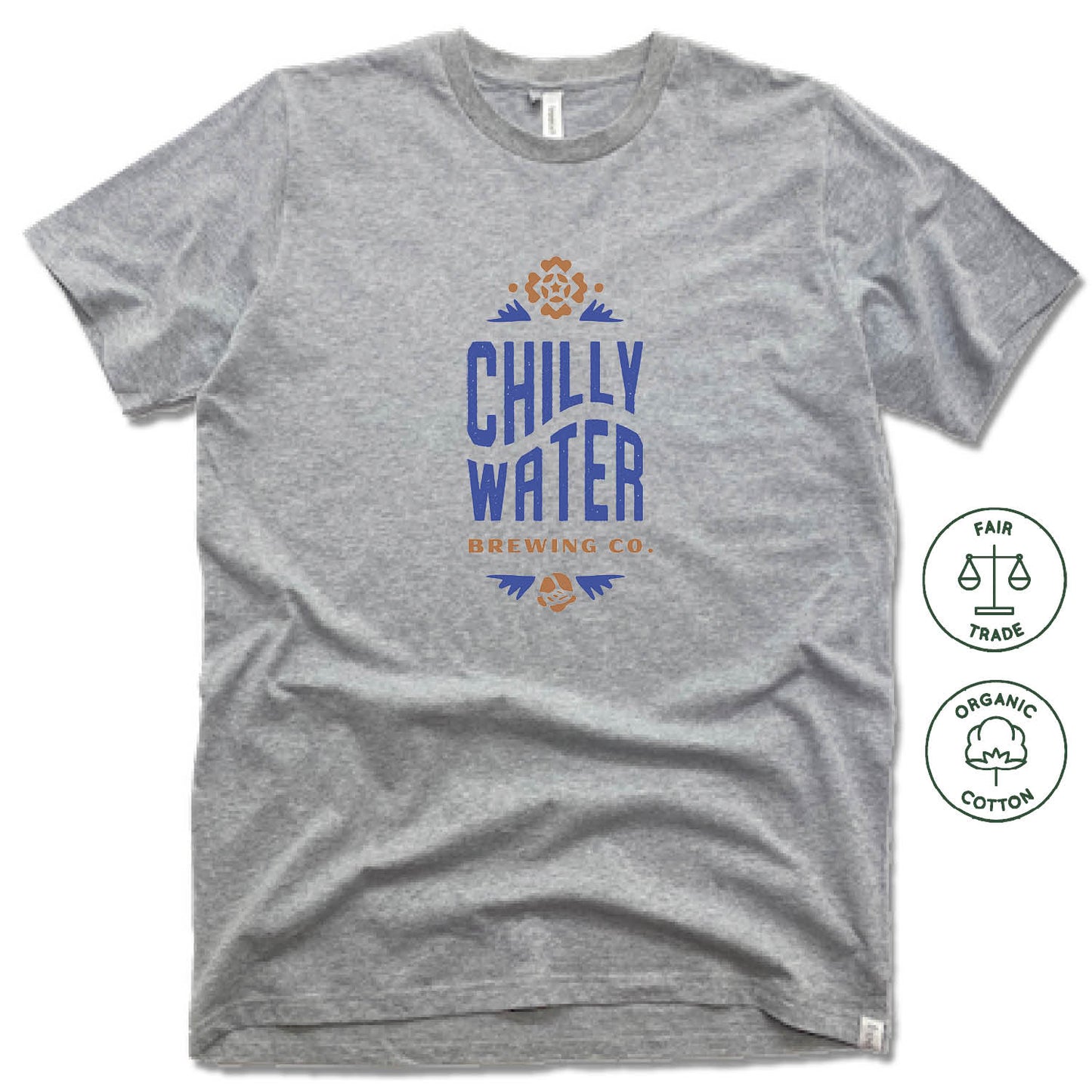 CHILLY WATER BREWING | FAIRTRADE FREESET UNISEX TEE | CWB VERTICALSPOT COLOR LOGO