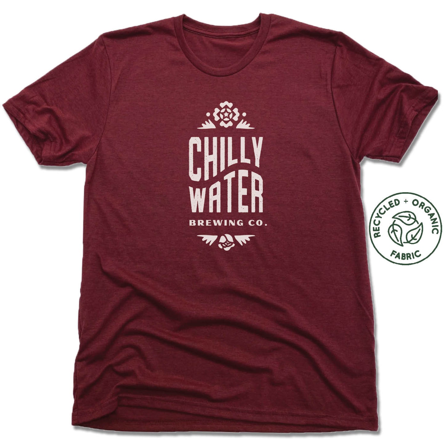 CHILLY WATER BREWING | UNISEX VINO RED Recycled Tri-Blend | CWB VERTICALSPOT WHITE LOGO