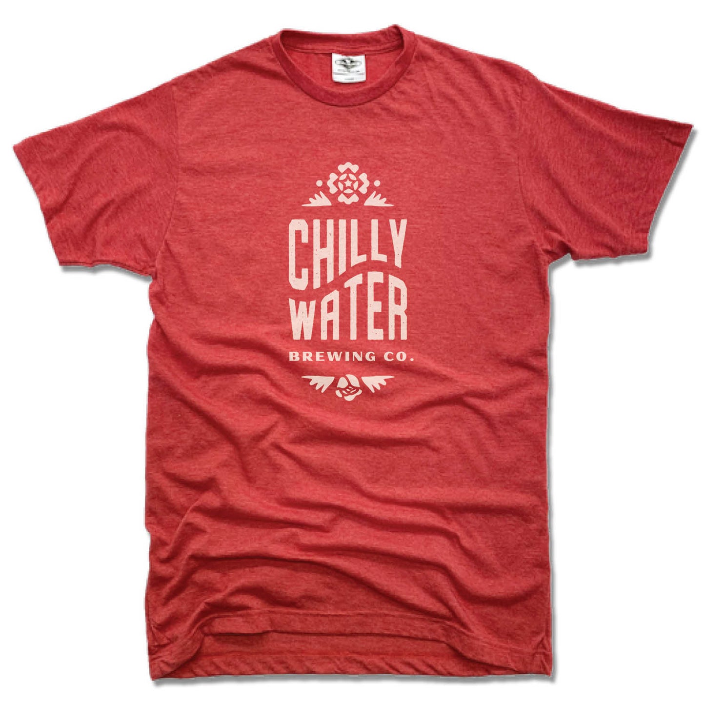 CHILLY WATER BREWING | UNISEX RED TEE | CWB VERTICALSPOT WHITE LOGO