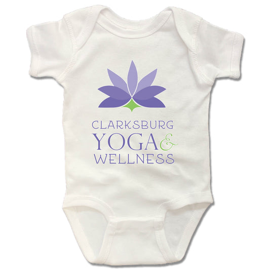 CLARKSBURG YOGA AND WELLNESS | WHITE ONESIE | COLOR LOGO