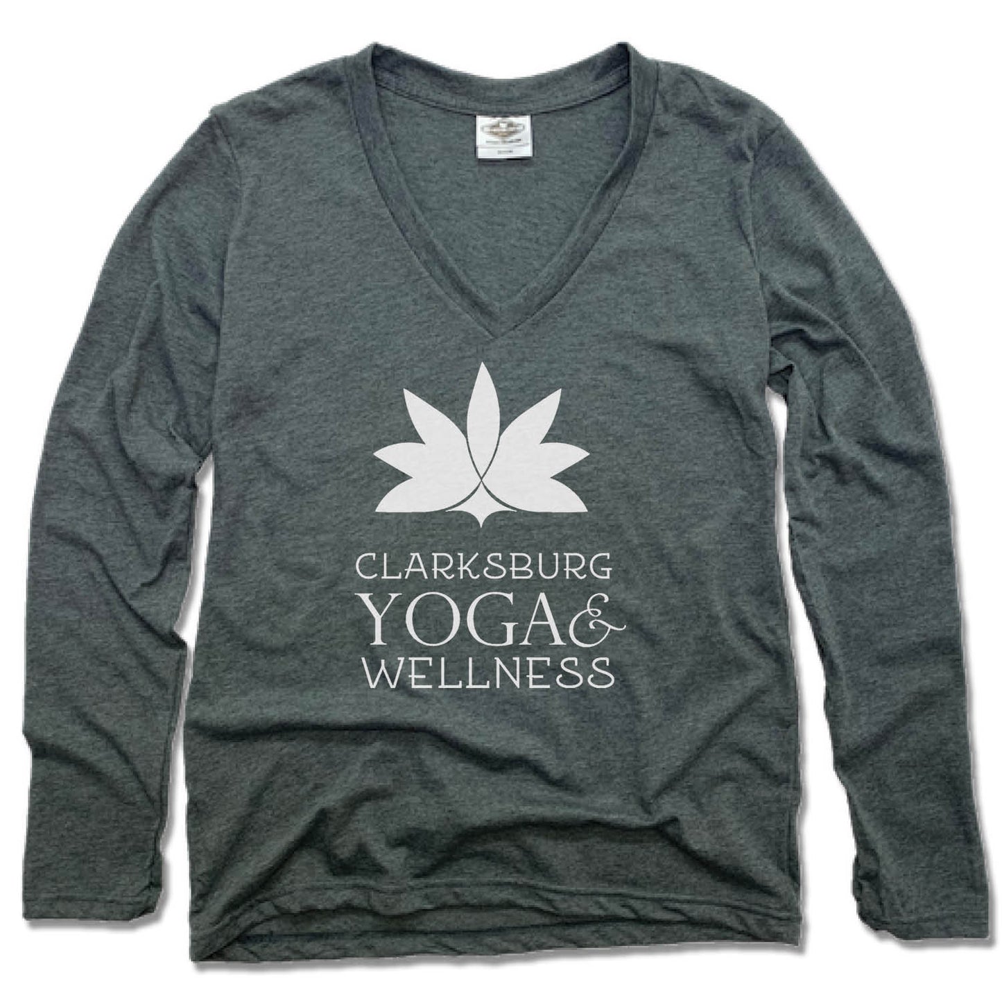 CLARKSBURG YOGA AND WELLNESS | LADIES' LONG SLEEVE TEE | WHITE LOGO