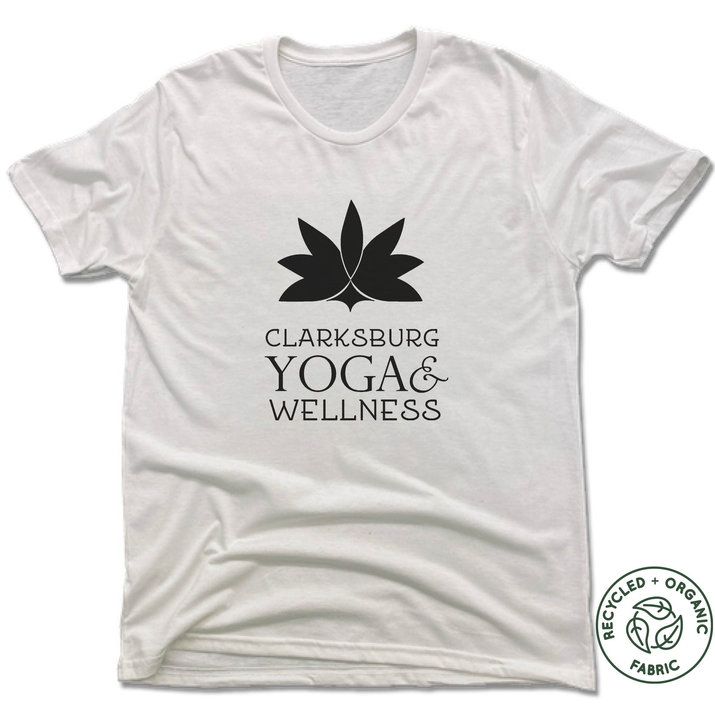 CLARKSBURG YOGA AND WELLNESS | UNISEX WHITE Recycled Tri-Blend | BLACK LOGO