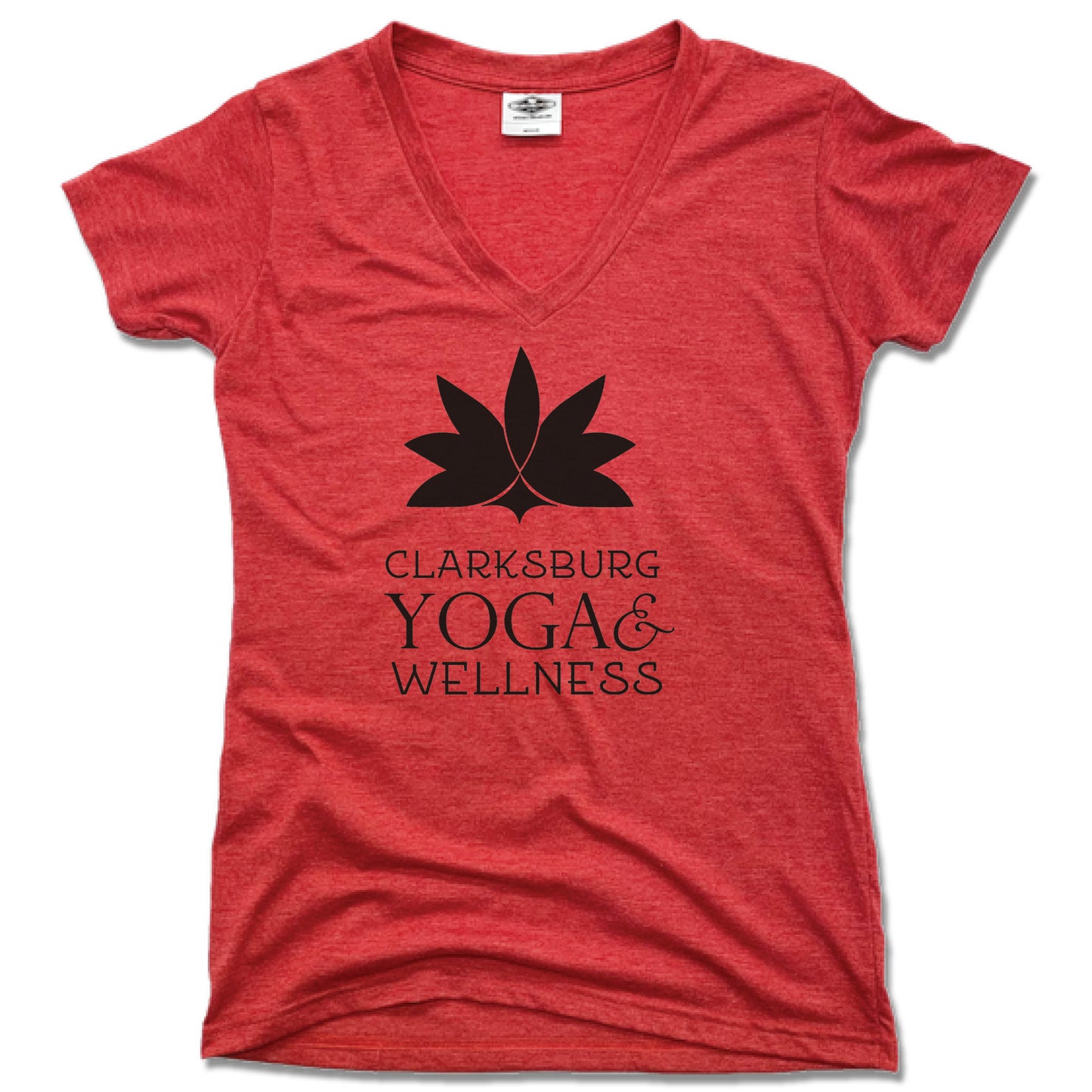 CLARKSBURG YOGA AND WELLNESS | LADIES RED V-NECK | BLACK LOGO