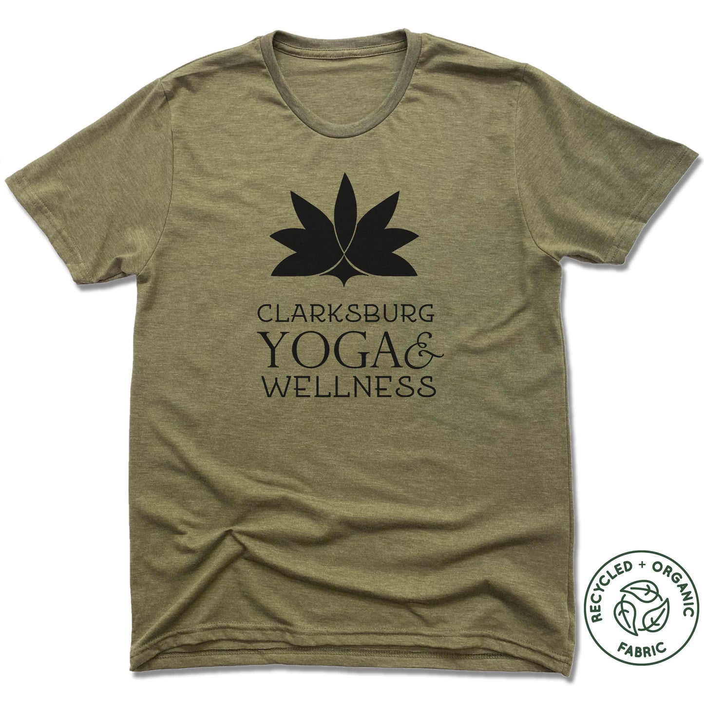 CLARKSBURG YOGA AND WELLNESS | UNISEX OLIVE Recycled Tri-Blend | BLACK LOGO