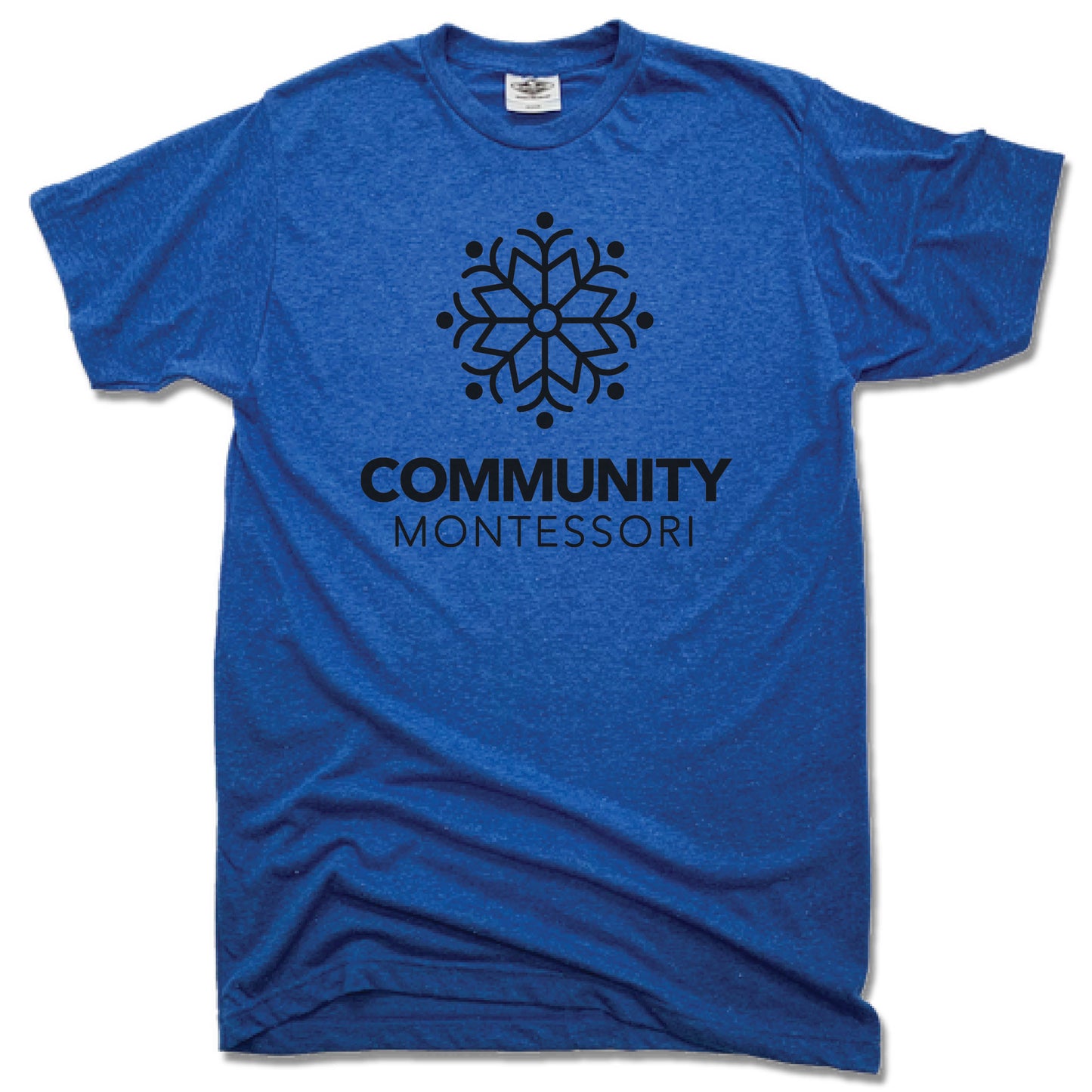 COMMUNITY MONTESSORI | UNISEX BLUE TEE | BLACK LOGO