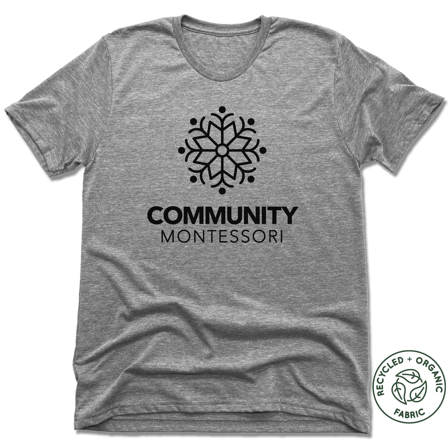 COMMUNITY MONTESSORI | UNISEX GRAY Recycled Tri-Blend | BLACK LOGO