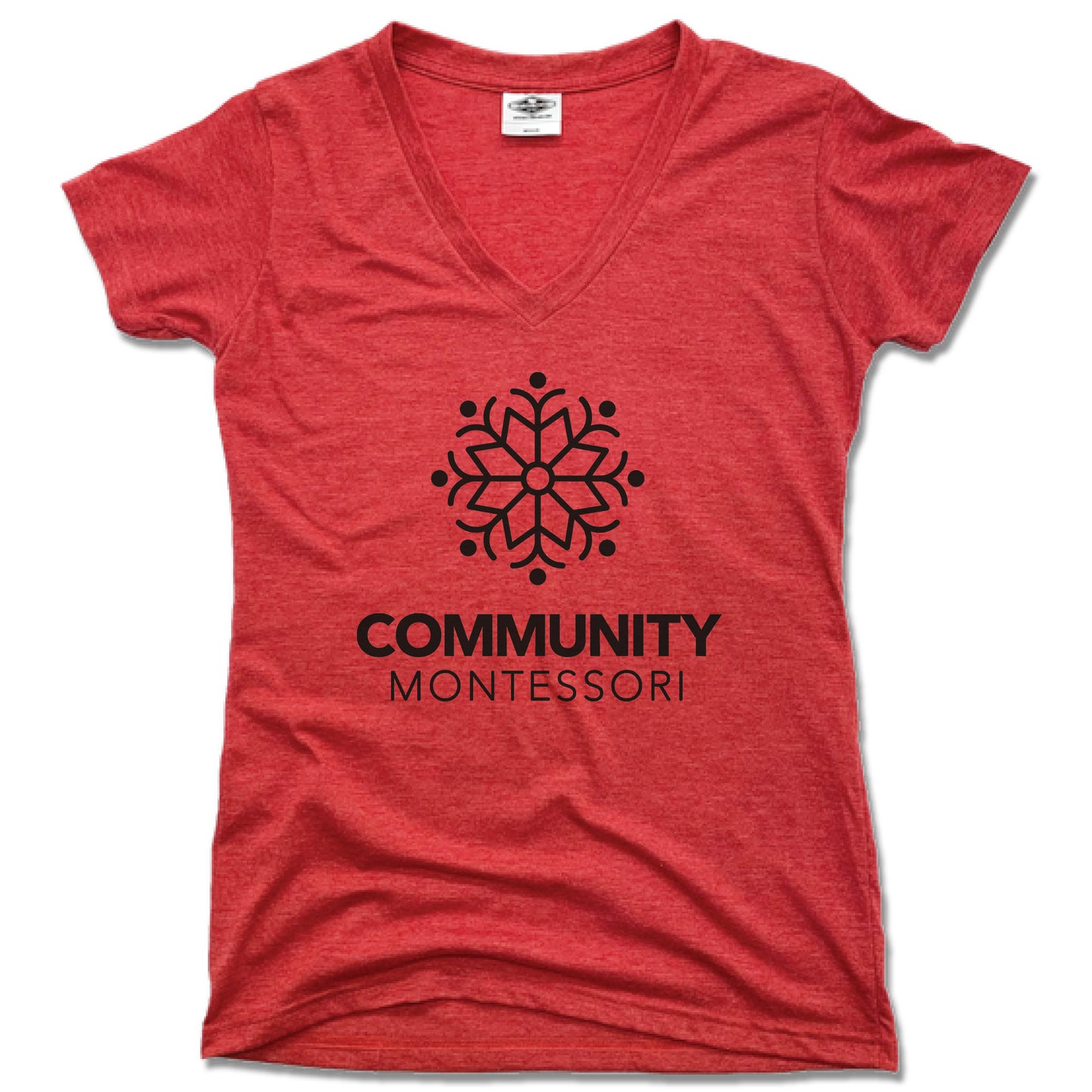 COMMUNITY MONTESSORI | LADIES RED V-NECK | BLACK LOGO